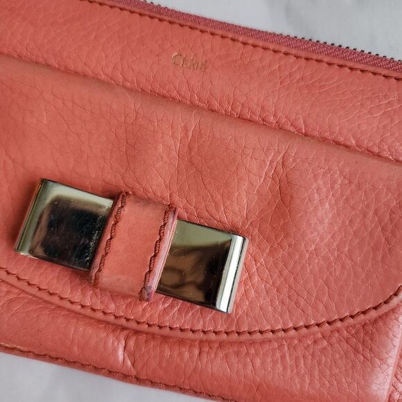 Chloe long wallet Zip Around Zippy Lilly Ribbon Bow Genuine leather Coral Pink - Picture 8 of 12